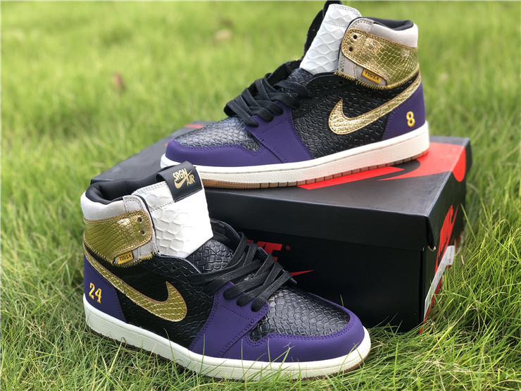 Air Jordan 1 Lakers Black Purple Gold White Shoes Air Jordan 1 Lakers Black Purple Gold White Shoes